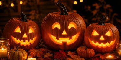 Cozy Halloween pumpkins with autumn accents