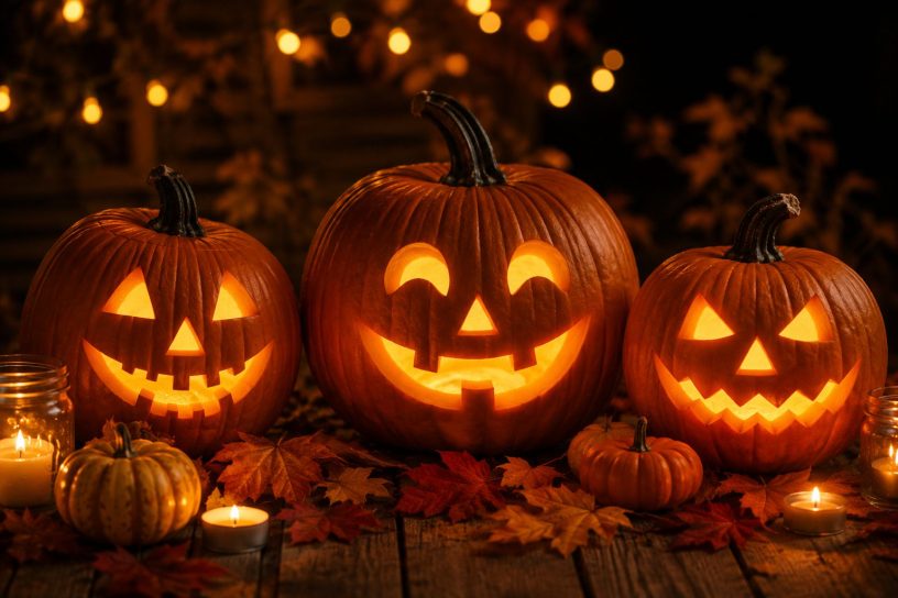 Cozy Halloween pumpkins with autumn accents